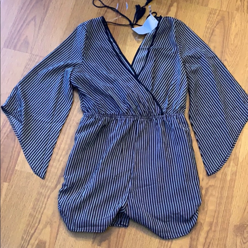 Striped romper with bell sleeves!